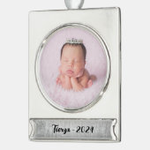 Silver Glam Texture Personalisiert Banner-Ornament Silber (Links)