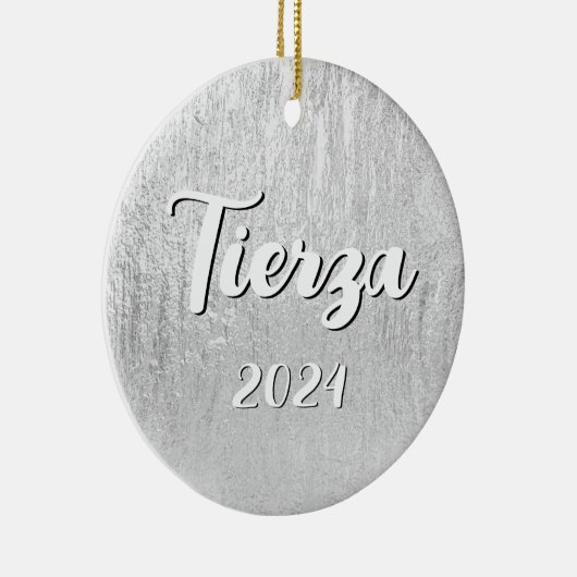 Silver Glam Texture Personalisiert Keramik Ornament (Rechts)