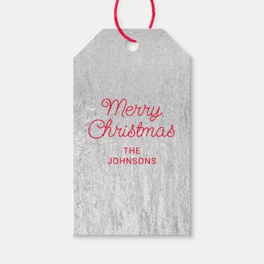 Silver Glam Texture Red Frohe Weihnachten Geschenkanhänger (Vorderseite)