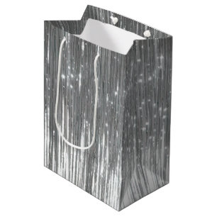 Silver Glam Tinsel Stripes Mittlere Geschenktüte