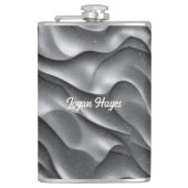 Silver Glamour Luxury Bling Metallic Waves Glitter Flachmann (Vorderseite)