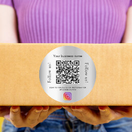 Silver glamouröse Business qr Codeinstagramm Runder Aufkleber