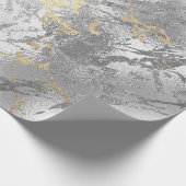 Silver Glass Gold Marmor Shiny Metallic Strokes Geschenkpapier (Ecke)