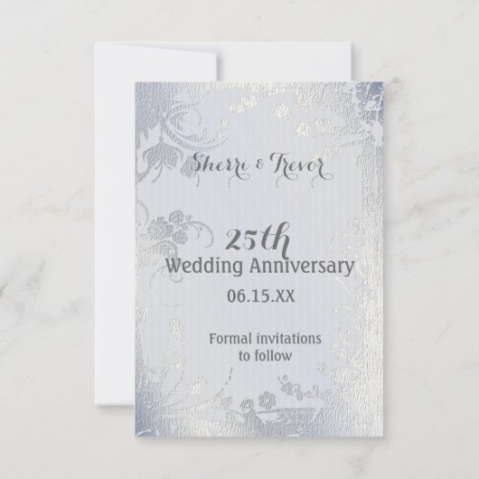 Silver Glimmer Floral Save the Date (Rückseite)