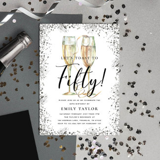 Silver Glitter 50th Birthday Party Einladung
