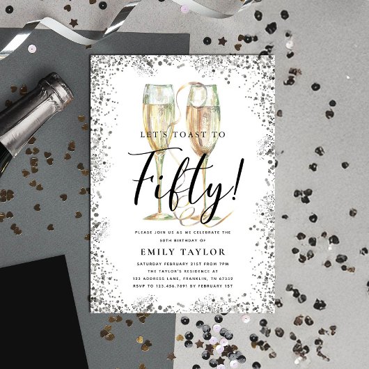 Silver Glitter 50th Birthday Party Einladung