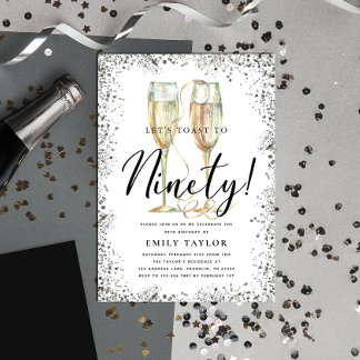 Silver Glitter 90th Birthday Party Einladung