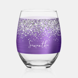 Silver Glitter Amethyst Glam Name Weinglas Ohne Stiel