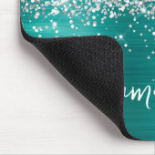 Silver Glitter Aqua Teal Glam Name Mousepad (Ecke)