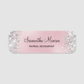 Silver Glitter Blush Pink Foil Title Namensschild (Vorderseite)