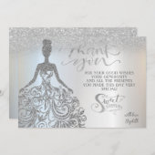 Silver Glitter Bokeh Ombre, Dress Sweet Seventeen Dankeskarte (Vorne/Hinten)