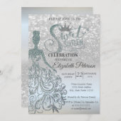 Silver Glitter Bokeh Shadow, Dress, Tiara, Sweet 1 Einladung (Vorne/Hinten)