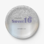 Silver Glitter Bokeh Sweet 16 Crown Pappteller (Vorderseite)