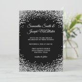 Silver Glitter Border Black Wedding Einladung (Stehend Vorderseite)