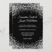 Silver Glitter Border Black Wedding Einladung (Vorne/Hinten)