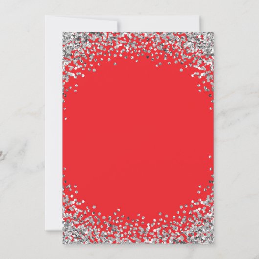 Silver Glitter Border Red Christmas Party Einladung (Rückseite)