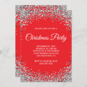 Silver Glitter Border Red Christmas Party Einladung (Vorne/Hinten)