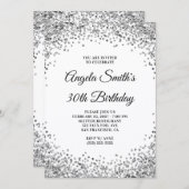 Silver Glitter Border White 30th Birthday Einladung (Vorne/Hinten)