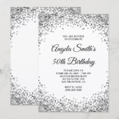 Silver Glitter Border White 50th Birthday Einladung (Vorne/Hinten)