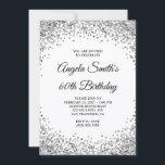 Silver Glitter Border White 60th Birthday Einladung<br><div class="desc">A glamorous monogrammed 60th Birthday invitation for her. 
Faux shiny silver grey glitter against solid white or the background color of your choice. 
All the glitter elements in this modern girly design are digital graphics that print like a photo.</div>