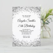 Silver Glitter Border White 75th Birthday Einladung (Stehend Vorderseite)