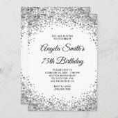 Silver Glitter Border White 75th Birthday Einladung (Vorne/Hinten)