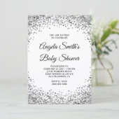 Silver Glitter Border White Baby Shower Einladung (Stehend Vorderseite)