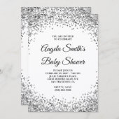 Silver Glitter Border White Baby Shower Einladung (Vorne/Hinten)