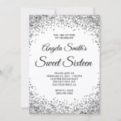 Silver Glitter Border White Sweet Sixteen Einladung (Vorderseite)