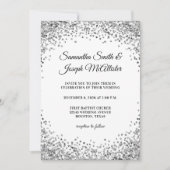 Silver Glitter Border White Wedding Einladung (Vorderseite)