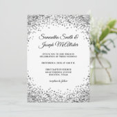 Silver Glitter Border White Wedding Einladung (Stehend Vorderseite)