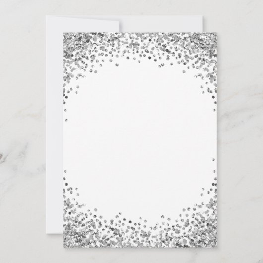 Silver Glitter Border White Wedding Einladung (Rückseite)