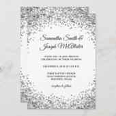 Silver Glitter Border White Wedding Einladung (Vorne/Hinten)