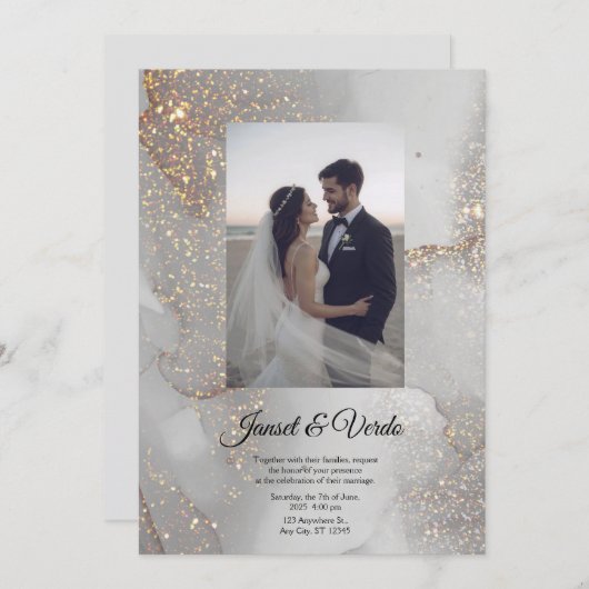 Silver Glitter Bride and Groom Wedding Invitation Einladung (Vorne/Hinten)