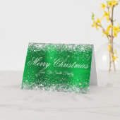 Silver Glitter Bright Green Foil Family Photo Karte (Gelbe Blume)