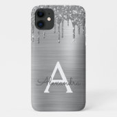 Silver Glitter Brushed Metal Monogram Name Case-Mate iPhone Hülle (Rückseite)