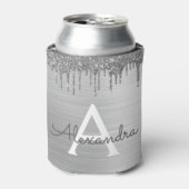 Silver Glitter Brushed Metal Monogram Name Dosenkühler (Kanne Vorderseite)