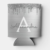 Silver Glitter Brushed Metal Monogram Name Dosenkühler (Vorderseite)