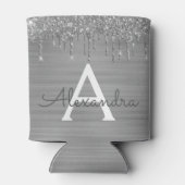 Silver Glitter Brushed Metal Monogram Name Dosenkühler (Rückseite)