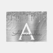Silver Glitter Brushed Metal Monogram Name Fleecedecke (Vorderseite (Horizontal))