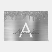 Silver Glitter Brushed Metal Monogram Name Fußmatte (Vorderseite)