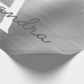 Silver Glitter Brushed Metal Monogram Name Geschenkpapier (Ecke)