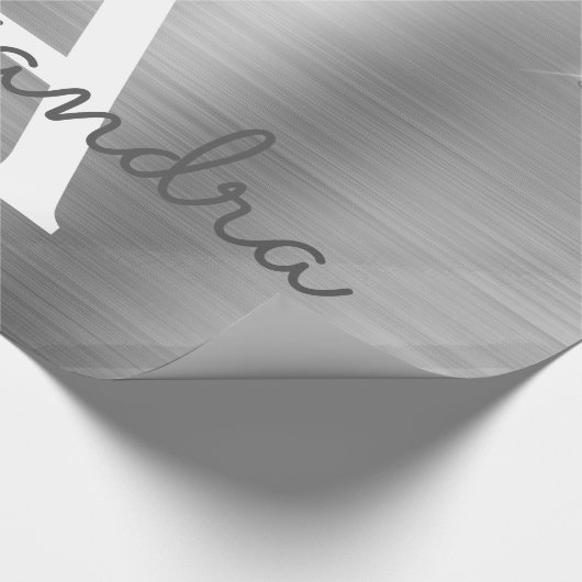 Silver Glitter Brushed Metal Monogram Name Geschenkpapier (Ecke)