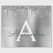 Silver Glitter Brushed Metal Monogram Name Geschenkpapier (Flach)