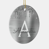 Silver Glitter Brushed Metal Monogram Name Keramik Ornament (Rechts)