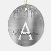 Silver Glitter Brushed Metal Monogram Name Keramik Ornament (Links)