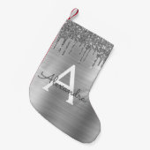 Silver Glitter Brushed Metal Monogram Name Kleiner Weihnachtsstrumpf (Vorderansicht (hängend))
