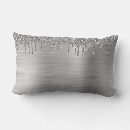 Silver Glitter Brushed Metal Monogram Name Lendenkissen (Rückseite)