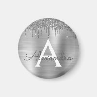 Silver Glitter Brushed Metal Monogram Name
