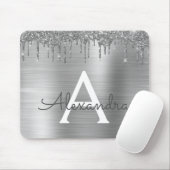 Silver Glitter Brushed Metal Monogram Name Mousepad (Mit Mouse)